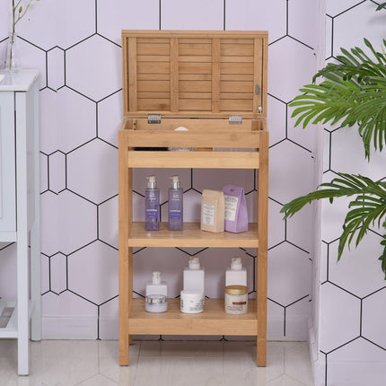 Bamboo bathroom shelf, hinged lid, natural finish, 46x29.5x76.5 cm