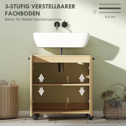 Bathroom Sink Cabinet, 3-Tier Shelf, Wood, Wheels