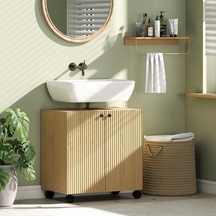 Bathroom Sink Cabinet, 3-Tier Shelf, Wood, Wheels