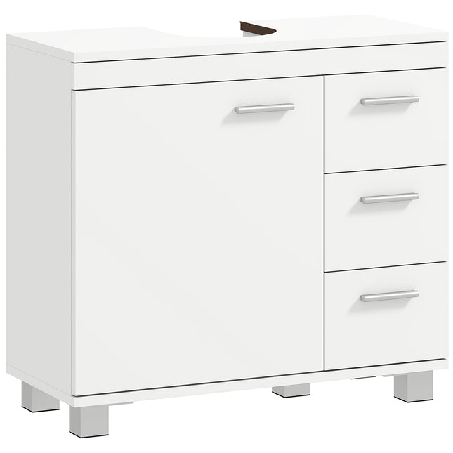 Bathroom Sink Cabinet, MDF, 2 Shelves, 3 Drawers, White