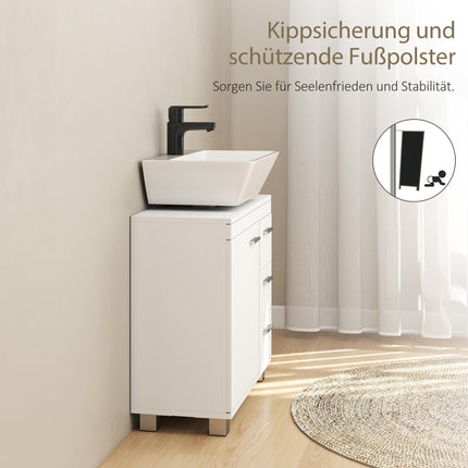Bathroom Sink Cabinet, MDF, 2 Shelves, 3 Drawers, White