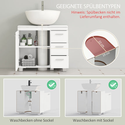 Bathroom Sink Cabinet, MDF, 2 Shelves, 3 Drawers, White