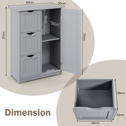 Bathroom Storage Cabinet, 3 Drawers and Cupboard, Gray