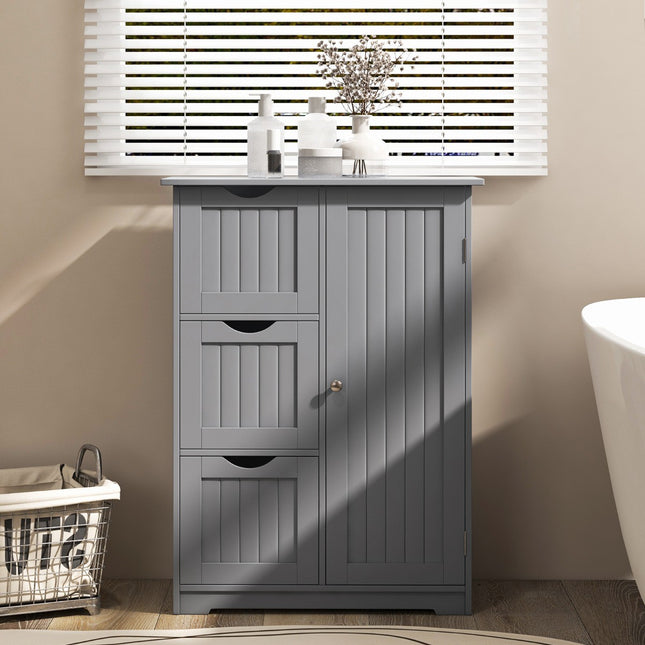 Bathroom Storage Cabinet, 3 Drawers and Cupboard, Gray