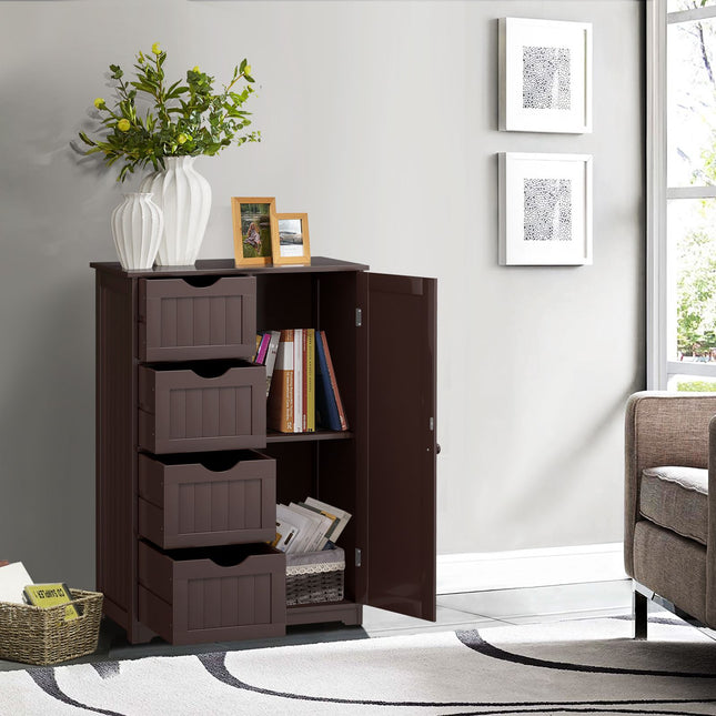 Bathroom Storage Cabinet – 4 Drawers, Door, MDF