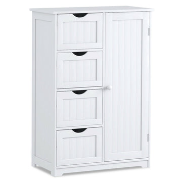 Bathroom Storage Cabinet, 4 Drawers, Door, White