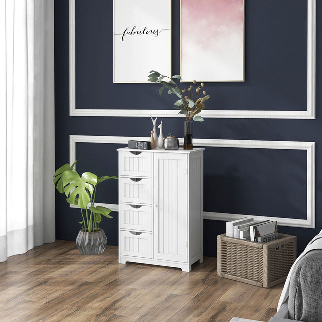 Bathroom Storage Cabinet, 4 Drawers, Door, White