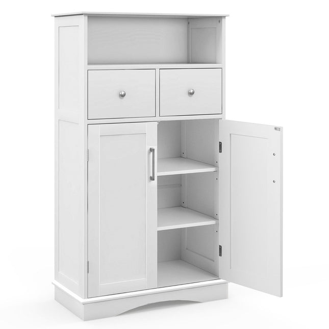 Bathroom Storage Cabinet, Freestanding, 2 Doors, 60x30x108 cm, White