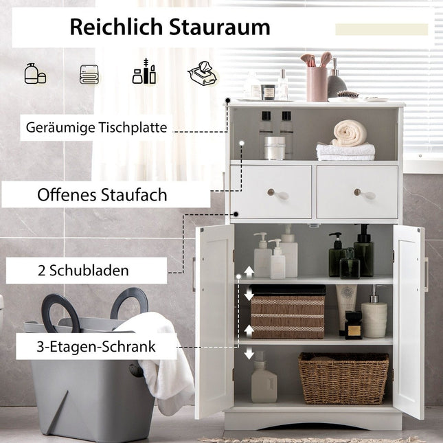 Bathroom Storage Cabinet, Freestanding, 2 Doors, 60x30x108 cm, White