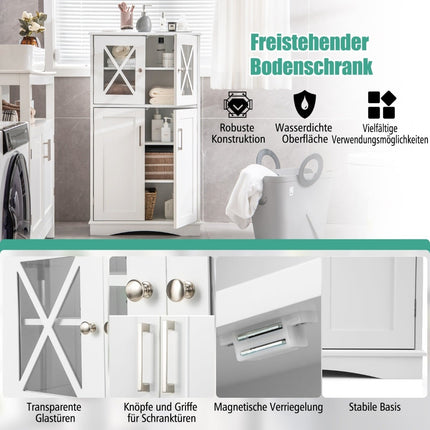 Bathroom Storage Cabinet, White, 60x30x108 cm, Adjustable Shelves