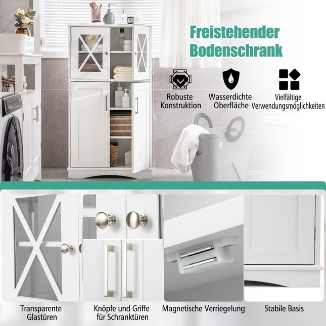 Bathroom Storage Cabinet, White, 60x30x108 cm, Adjustable Shelves