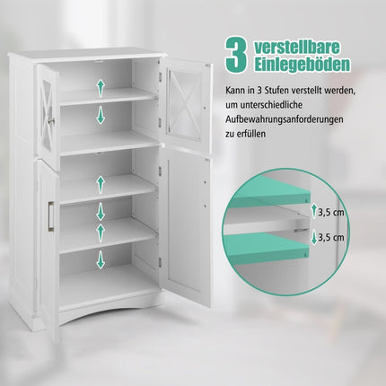 Bathroom Storage Cabinet, White, 60x30x108 cm, Adjustable Shelves