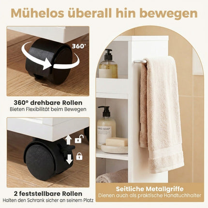 Bathroom Storage Cabinet with Adjustable Shelf & Wheels