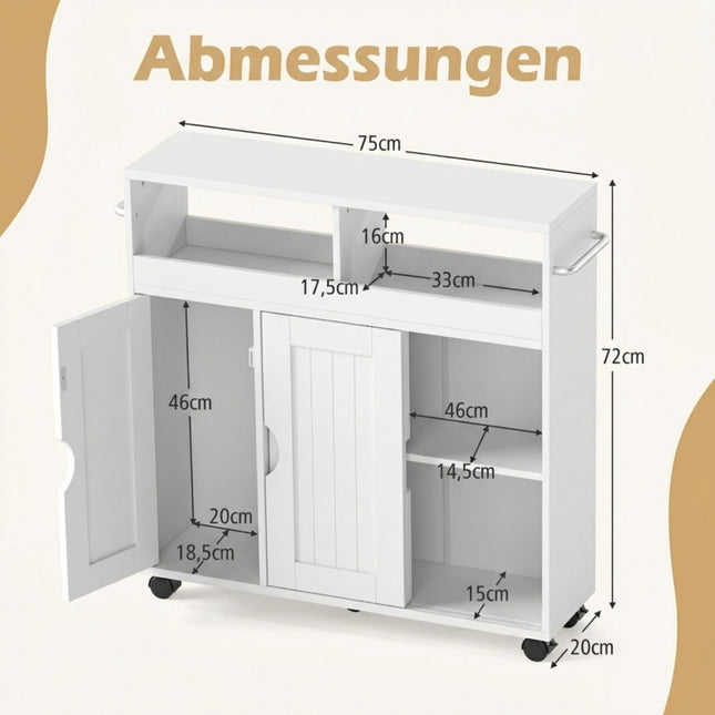 Bathroom Storage Cabinet with Adjustable Shelf & Wheels