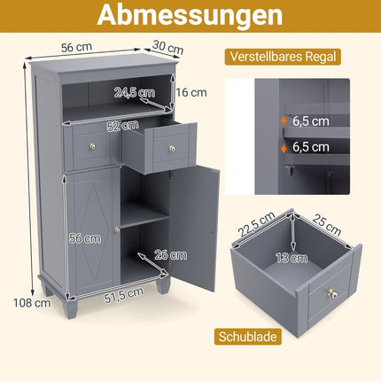 Bathroom Storage Cabinet with Adjustable Shelves, Gray