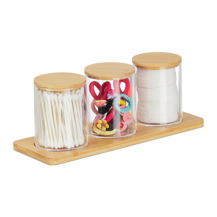 Bathroom Storage Set with Bamboo Lids and Tray