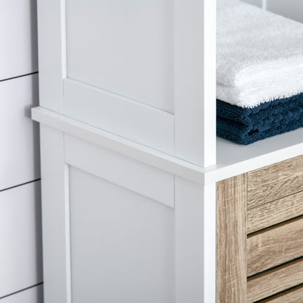 Tall white bathroom cabinet - freestanding, adjustable shelves