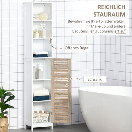 Tall white bathroom cabinet - freestanding, adjustable shelves
