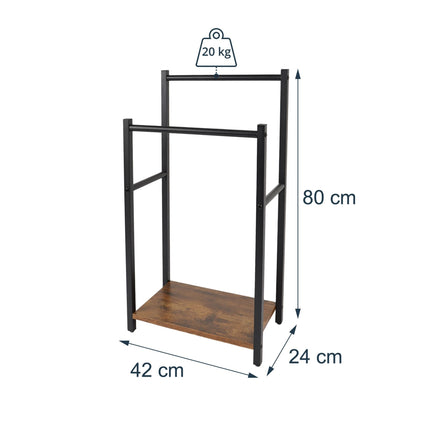 Bathroom Towel Rack with Shelf, Brown, Steel & MDF