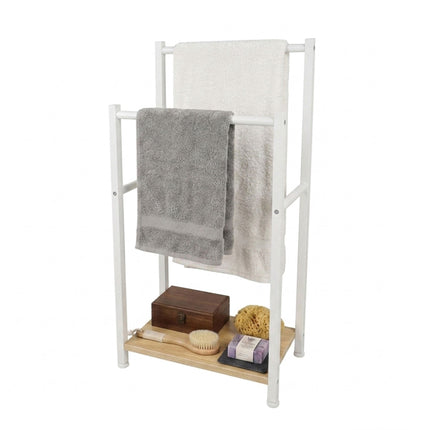 Bathroom Towel Rack with Shelf, Wood-Effect Finish