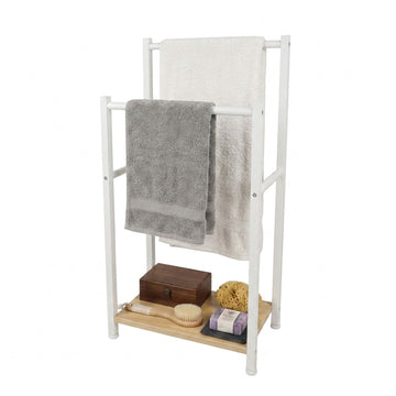 Bathroom Towel Rack with Shelf, Wood-Effect Finish