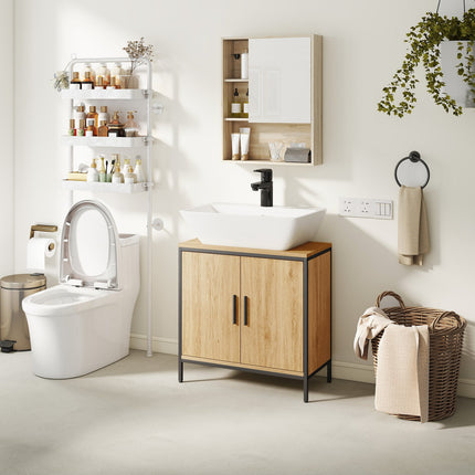 Bathroom Vanity Cabinet, Oak Finish, Adjustable Shelves
