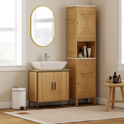 Bathroom Vanity Cabinet, Oak Finish, Adjustable Shelves