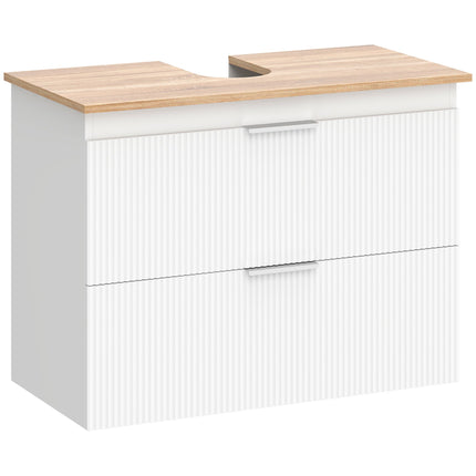 Bathroom Vanity Cabinet with Drawers, White/Natural Wood