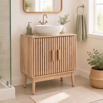 Bathroom Vanity Unit with Slatted Doors, 60x30x70 cm