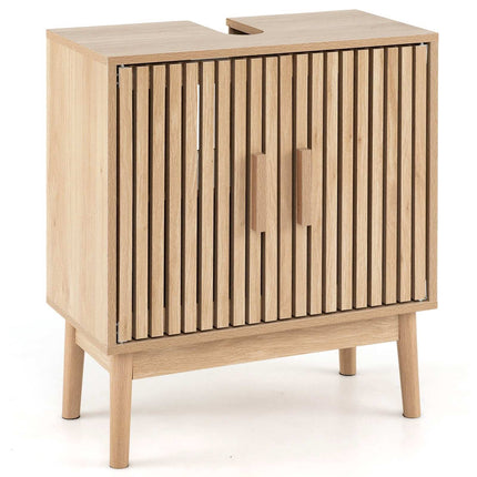 Bathroom Vanity Unit with Slatted Doors, 60x30x70 cm