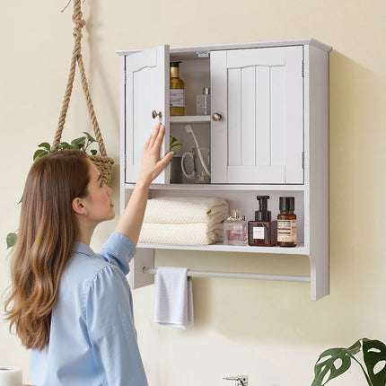 Bathroom Wall Cabinet, 2-Door, Adjustable Shelf, Towel Bar