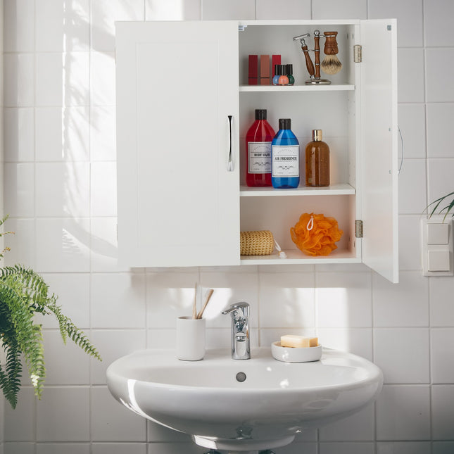 Bathroom Wall Cabinet, 2 Doors, 3 Compartments
