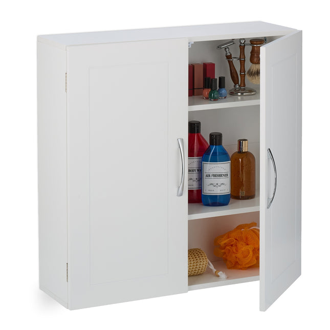 Bathroom Wall Cabinet, 2 Doors, 3 Compartments