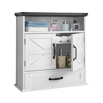 Bathroom Wall Cabinet, 2 Doors, Adjustable Shelf, Drawer, White