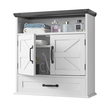 Bathroom Wall Cabinet, 2 Doors, Adjustable Shelf, Drawer, White