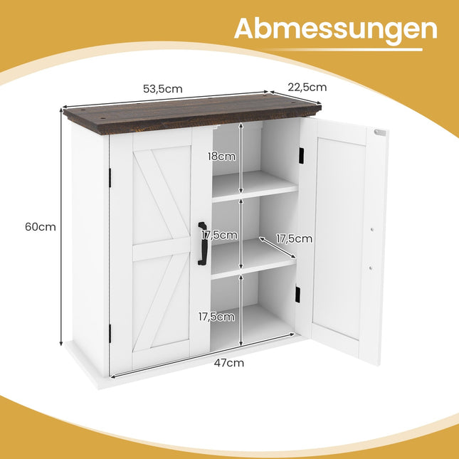 Bathroom Wall Cabinet, 2 Doors, Adjustable Shelves, White