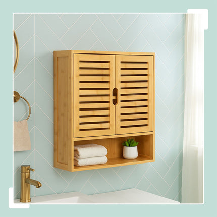 Bathroom Wall Cabinet, Adjustable Shelf, Louvered Doors