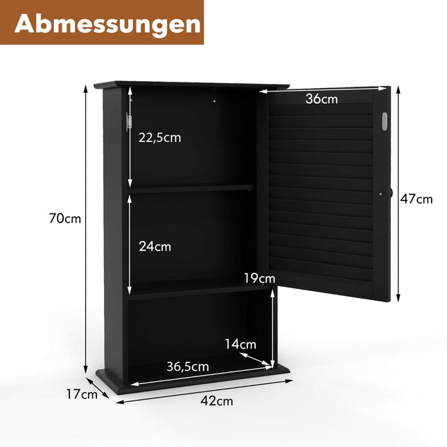 Bathroom Wall Cabinet, Adjustable Shelves, Black MDF