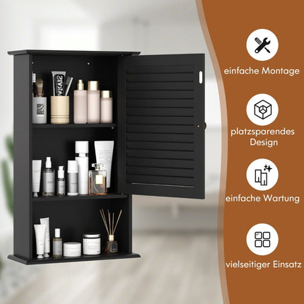 Bathroom Wall Cabinet, Adjustable Shelves, Black MDF