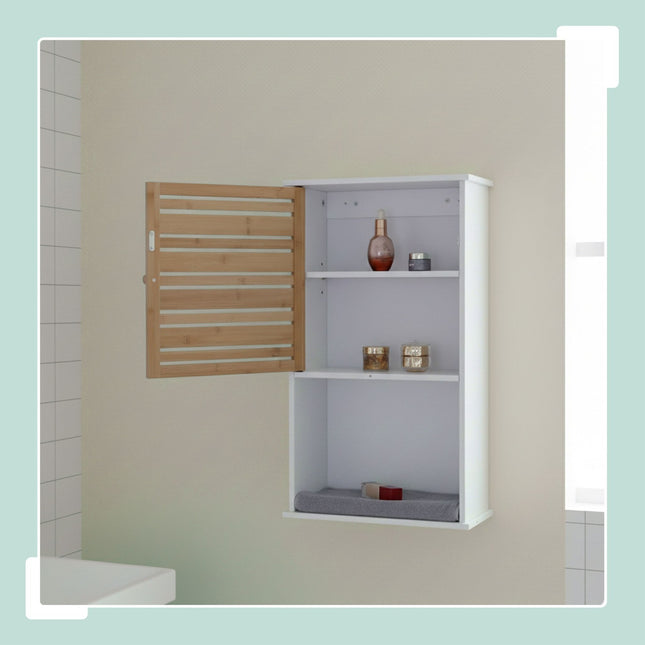 Bathroom Wall Cabinet, Bamboo Door, Adjustable Shelves