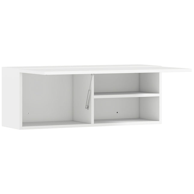 Bathroom Wall Cabinet, Lift-Up Door, Gas Strut, 80x25x30 cm, White