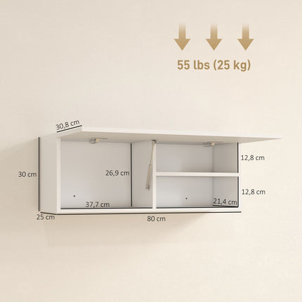 Badkamerwandkast, liftdeur, gasveer, 80x25x30 cm, wit