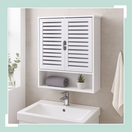 Bathroom Wall Cabinet, Louvered Doors, Adjustable Shelf