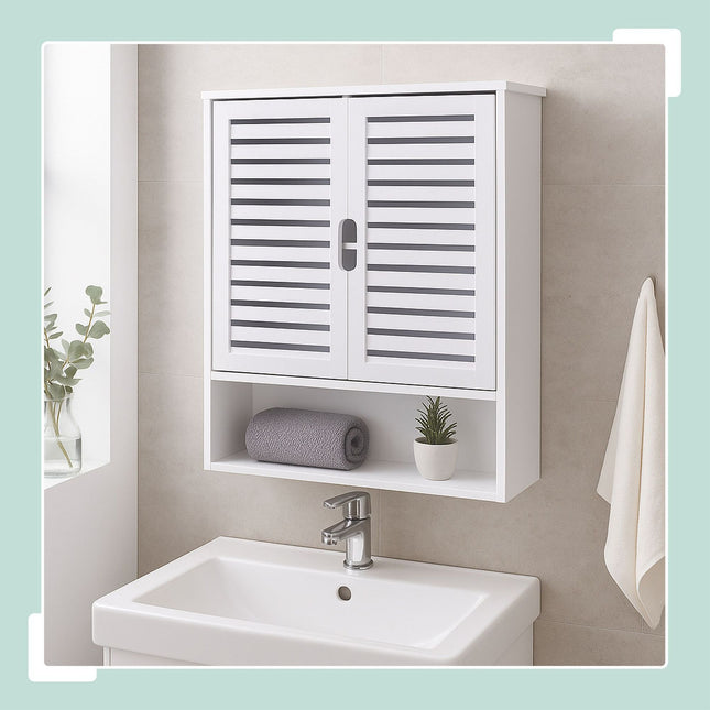 Bathroom Wall Cabinet, Louvered Doors, Adjustable Shelf