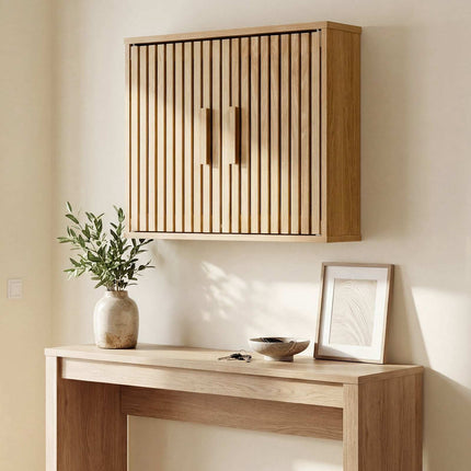 Bathroom Wall Cabinet, Natural Wood, Adjustable Shelves