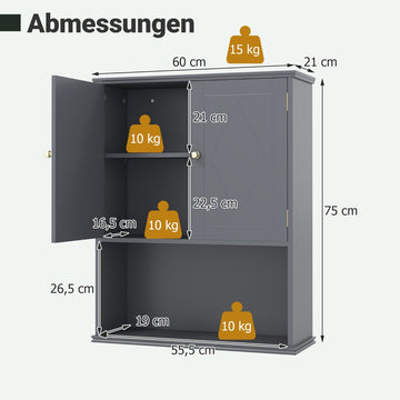 Bathroom Wall Cabinet with 2 Doors & Adjustable Shelf