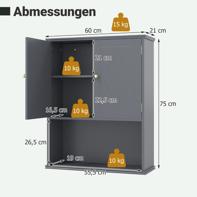 Bathroom Wall Cabinet with 2 Doors & Adjustable Shelf