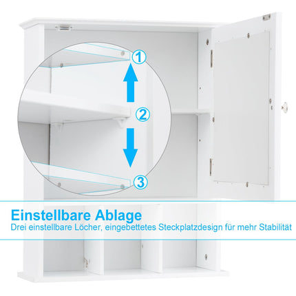 Bathroom Wall Cabinet with Adjustable Shelves, Mirror, White MDF