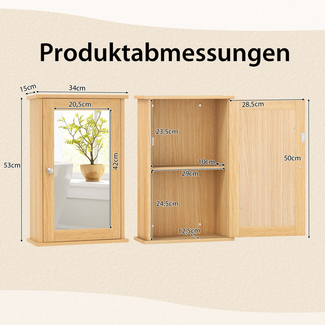 Bathroom Wall Cabinet with Mirror, Adjustable Shelf, Single Door