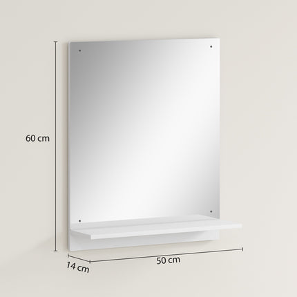 Bathroom Wall Mirror with Shelf, White, 50 x 60 cm